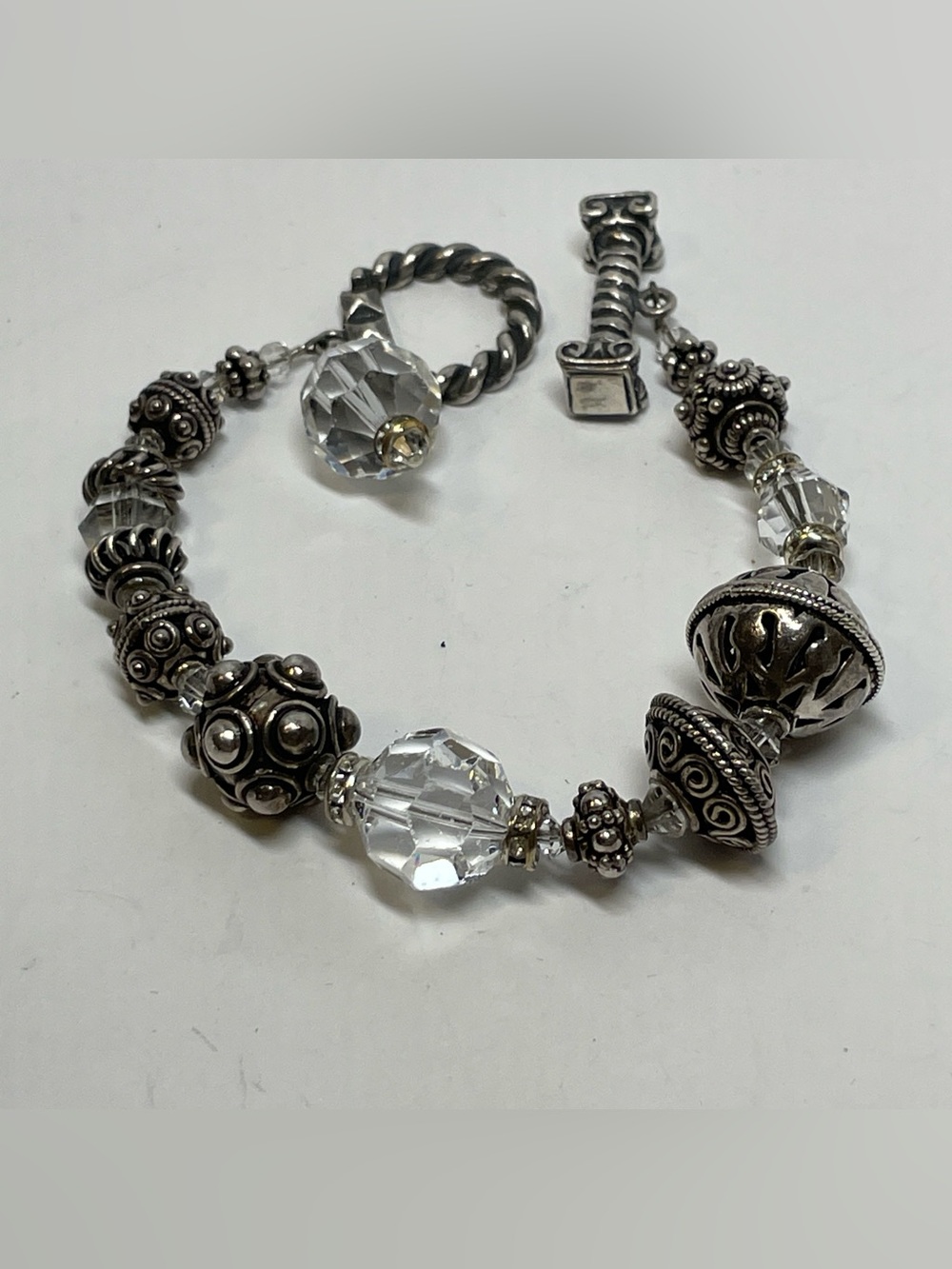 Chunky Style Sterling Silver & Crystal Bracelet Ornate Unique Ball/Beads  49.4g